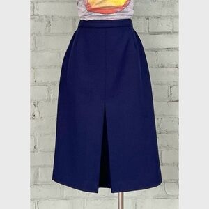 Vintage Navy Blue Midi A-line Skirt with Front Box Pleat